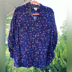 Jaclyn Smith Royal Blue Shirt with Gold Key Pattern